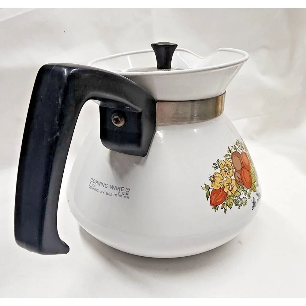 Vintage Corning Ware Spice of Life 6 cup Tea kettle 1970's with Lid Retro Kitsch - Picture 3 of 15